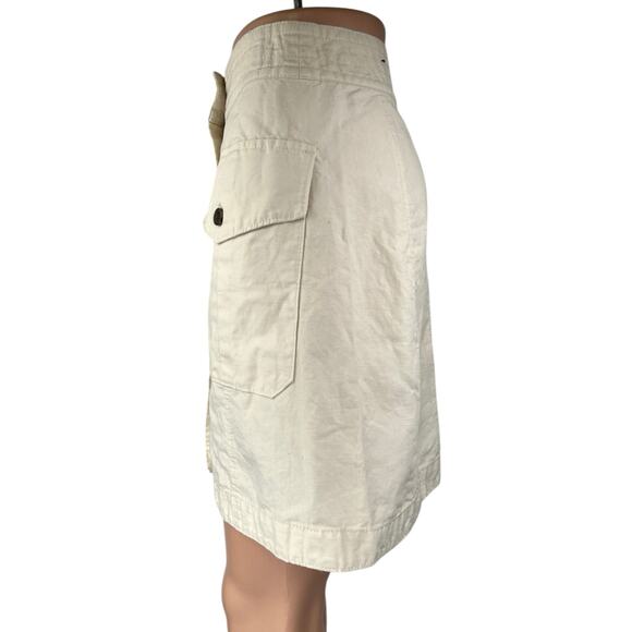 Banana Republic White Linen Button Knee Length Straight Pencil Cargo Skirt Sz 0 - Picture 2 of 5